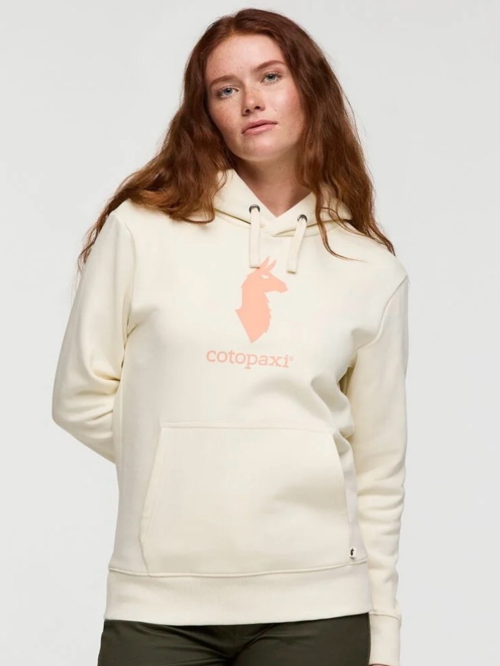 cotopaxi Cream Llama Hoodie Pullover with Coral Logo - Women's Hooded Sweater
